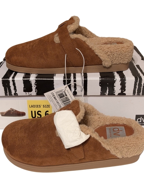 DV by Dolce Vita Shoes - DV by Dolce Vita Chestnut Brown Faux-Suede Shearling Clog Mules